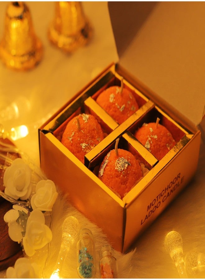 RUECA Motichoor Ladoo Candles for Diwali Gifting | Natural Soy Wax Scented Laddoo Candle for Home and Pooja Decoration Pack of 4 | Festival Gift Pack. - Image 2